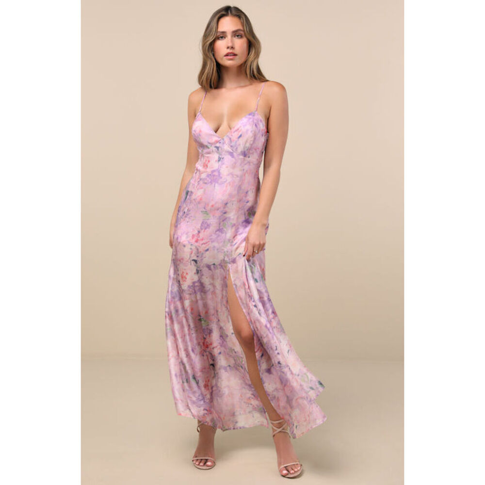 Lulus Damani Lavender Floral Backless Maxi Dress Purple - Size S